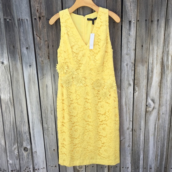 NWT White House Black Market Sleeveless Lace Sheath Dress 3D Appliqué Yellow 10 - Picture 1 of 16